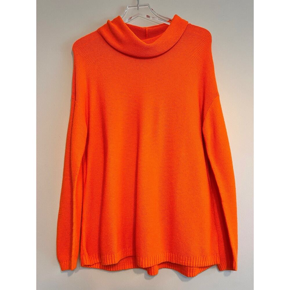 NWT J. Jill Orange Cowl Neck Sweater Thermal Knit Cotton Blend Petite Large